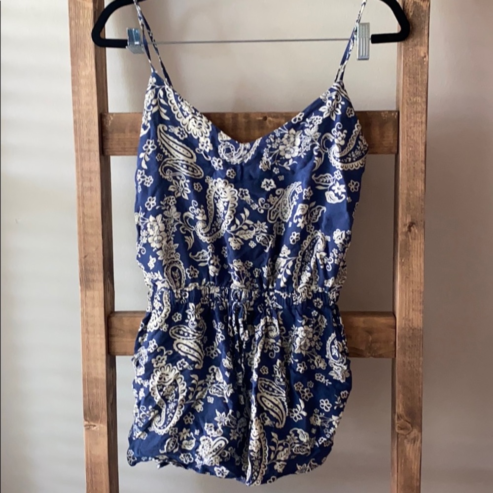 Navy and Cream Paisley Romper